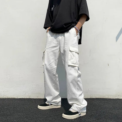 BlackPluss - Black/white Casual Pants Men's Fashion Loose Straight Wide Leg Pants