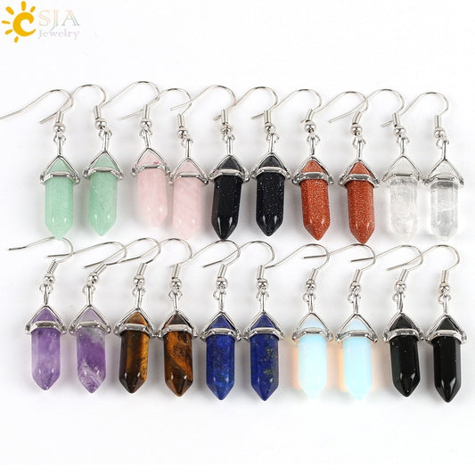 BlackPluss - Natural Stone Crystal Earrings Bead Drop Quartz Earring.