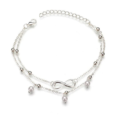 BlackPluss - Retro Pearl Heart Infinity Ankle Anklet Bracelet Set Bohemia