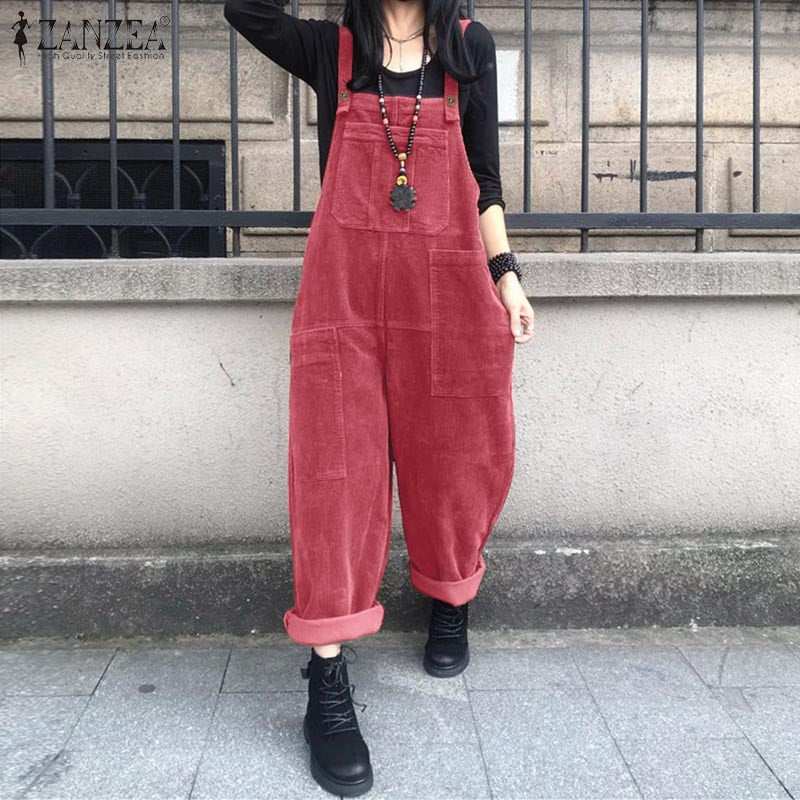 BlackPluss -  Corduroy Jumpsuits Women's Autumn Pants Casual Suspender.