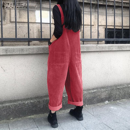 BlackPluss -  Corduroy Jumpsuits Women's Autumn Pants Casual Suspender.