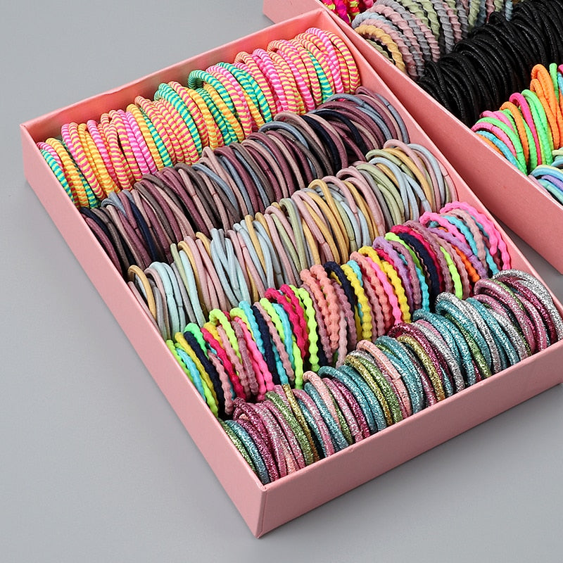 BlackPluss -  100pcs/lot Hair bands Girl Candy Color Elastic Rubber