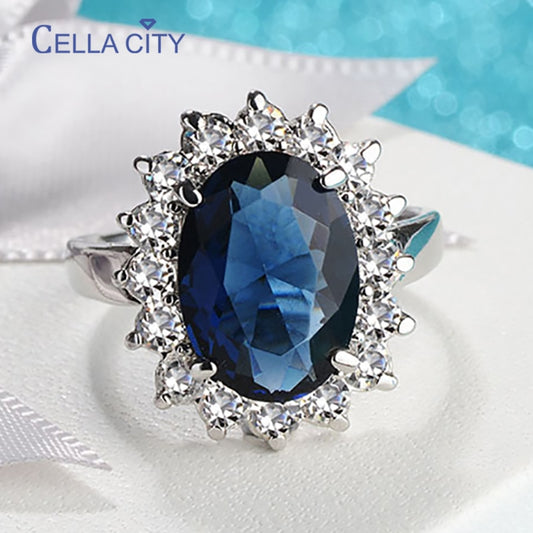 BlackPluss - Cellacity Oval Sapphire Rings for Women Trendy Silver 925 Fine Jewelry