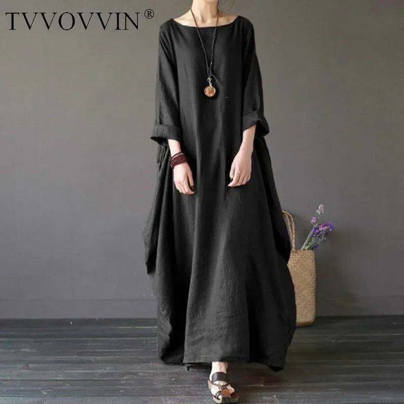 BlackPluss -Summer Autumn Big Size Dresses Women Lose long vintage Dress Boho Shirt Dress Maxi Robe fashion.