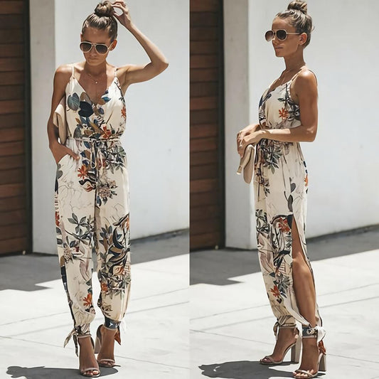 BlackPluss - Women Summer Sexy Backless Casual Deep-V Floral Print Strappy Jumpsuits Romper