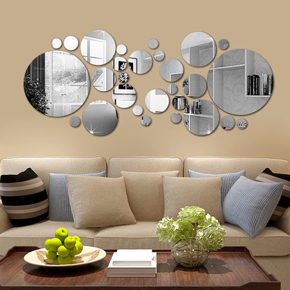 BlackPluss - 3D Mirror Wall Sticker Round Mirror DIY TV Background Room Stickers Wall