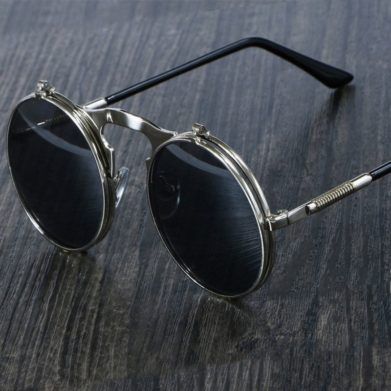 BlackPluss - Flip Round Sunglasses Man Metal Steampunk Style