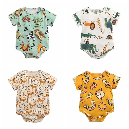 BlackPluss - Baby Boys Girls Bodysuits Summer Cotton Toddler Clothes Cartoon Unisex Short Sleeve