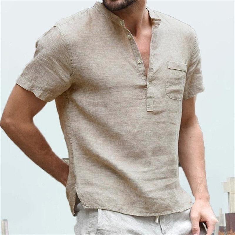 BlackPluss -  T-shirt V-neck single breasted design Men tshirt Casual