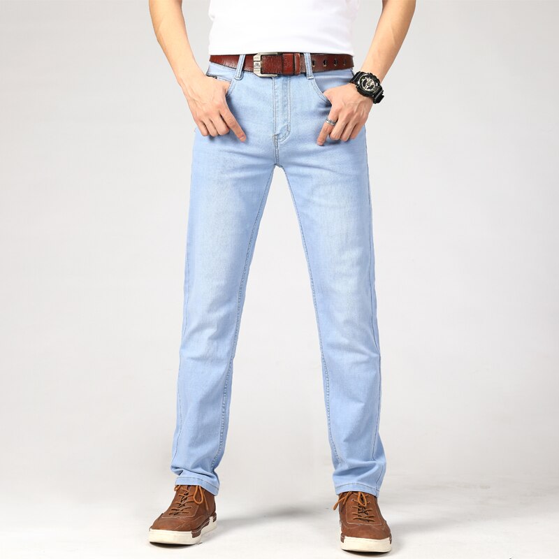 BlackPluss - Men's Business Casual Slim Fit Elastic Classic Style Trousers Sky Blue Pants.