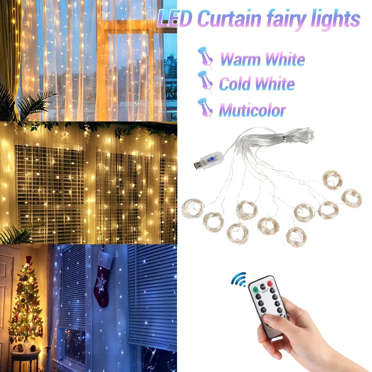 BlackPluss - Lights Curtain Garland For Home Ornaments