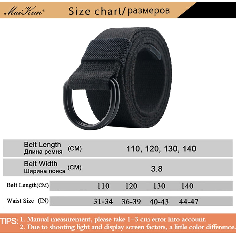 BlackPluss - Canvas Men Belt High-Quality Unisex Double D-Ring Buckle.