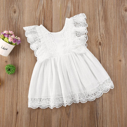 BlackPluss - Toddler Kid Child Baby Girls White Dress Summer Ruffles Lace Bow Princess Dresses Costumes Clothes