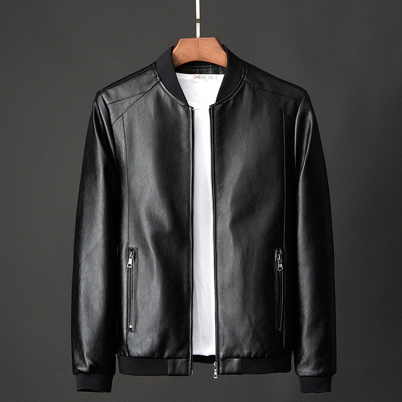 BlackPluss - Leather Jacket Bomber Motorcycle Jacket Men Biker PU Baseball Jacket.