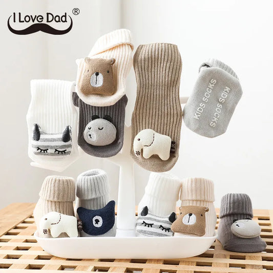 BlackPluss - Cute Cartoon Animal Baby Socks for Soft Cotton Bear Cat Elephant Anti Slip Soled Newborn Toddler Socks
