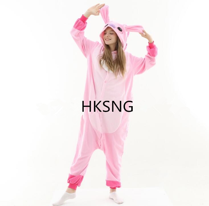 HKSNG Animal Adult Blue Pink Stich Onesies Kigurumi Pajama Anime Cartoon Cosplay Costumes Sleepwear Outfit Jumpsuit