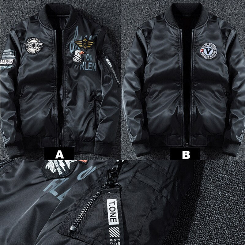 BlackPluss - Bomber Jacket Coat Male Reversible Jacket Embroidery Oversized Casual Jacket.