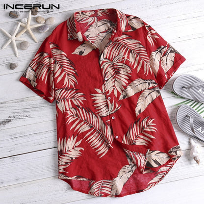 BlackPluss - Summer Hawaiian Red Shirts Tropical Shirts Floral Men Tops
