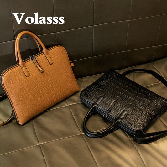BlackPluss - Business Women's Briefcase Leather Handbag Women Totes 15.6 14 Inch Laptop.