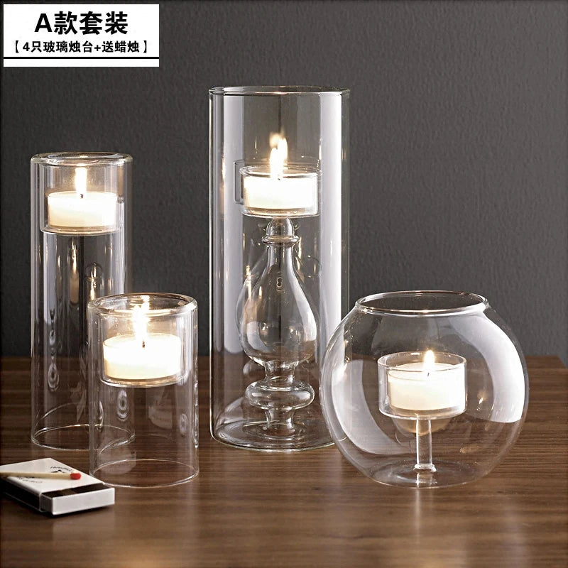 BlackPluss - Style Glass Candle Holder Creative Home Decoration Romantic Wedding Home Decor Hotel Birthday Candle Holders