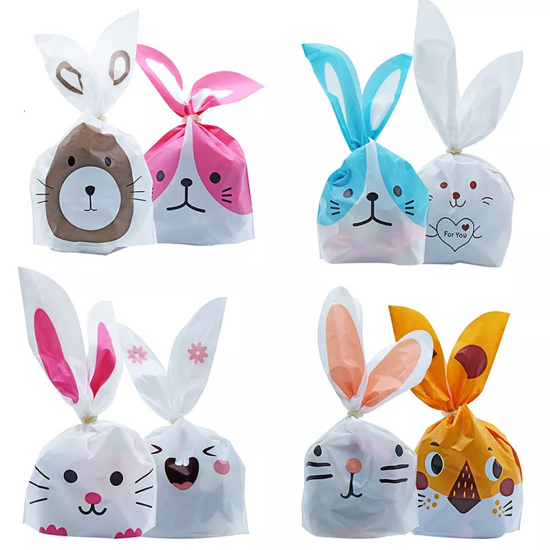 BlackPluss - 10/50pcs/lot Cute Rabbit Ear Bags Cookie Plastic Bags&Candy Gift Bags For Biscuits Snack Baking Package And Event Party Supplies