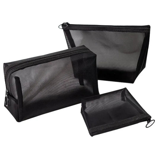 BlackPluss - 1PC Black Women Men Necessary Cosmetic Bag Transparent Travel Organizer Fashion Small Large Black Toiletry Bags Makeup Pouch