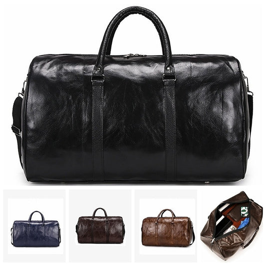 BlackPluss - Leather Travel Bag Large Duffle Independent Big Fitness Bags.