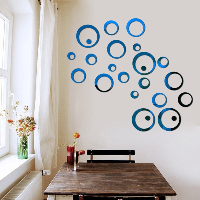 BlackPluss - 3D Mirror Wall Sticker Round Mirror DIY TV Background Room Stickers Wall