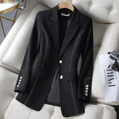 BlackPluss - Casaco Feminino Chic Suit Jacket Women Black Blazer Vintage Outerwear Tops Fashion Loose Coat