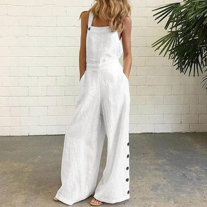 BlackPluss -  Jumpsuit Summer Sleeveless Solid Color Wide Leg Pockets.