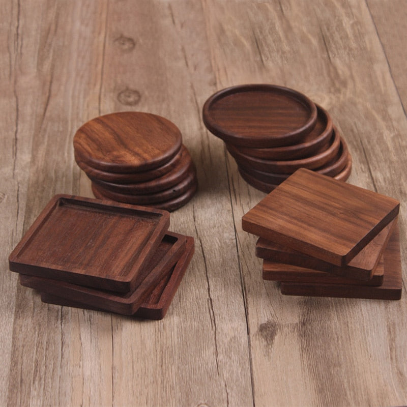 BlackPluss - Tea Coffee Cup Pad Placemats Decor Walnut Wood Coasters