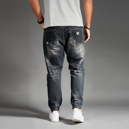 BlackPluss - Ripped Jeans For Men Blue Black Denim Mens Jean Hip Hop Plus Size Trousers.