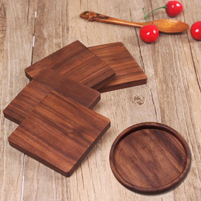 BlackPluss - Tea Coffee Cup Pad Placemats Decor Walnut Wood Coasters