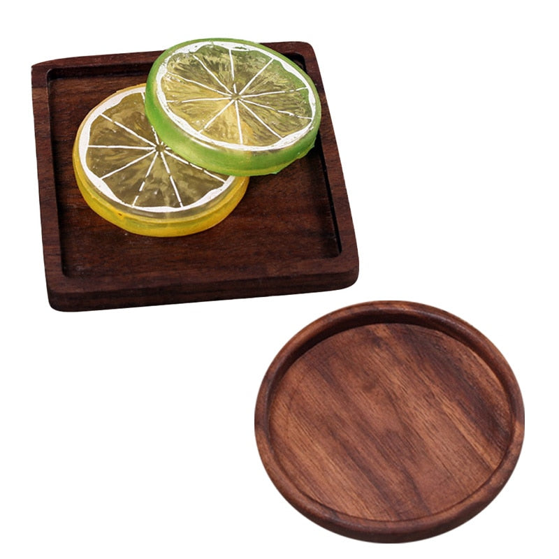 BlackPluss - Tea Coffee Cup Pad Placemats Decor Walnut Wood Coasters