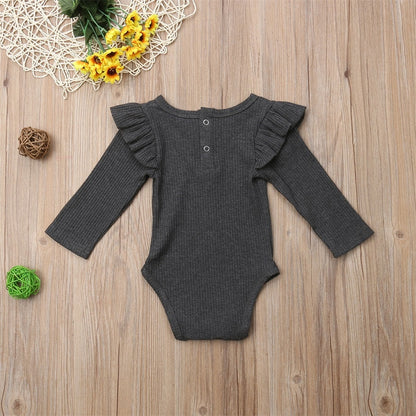 BlackPluss - Causal Bodysuits Ruffles Long Sleeve Solid Warm Jumpsuits Outfit 0-24M