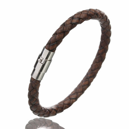 BlackPluss - Genuine Leather Bracelet Men Stainless Steel Magnetic Clasp.