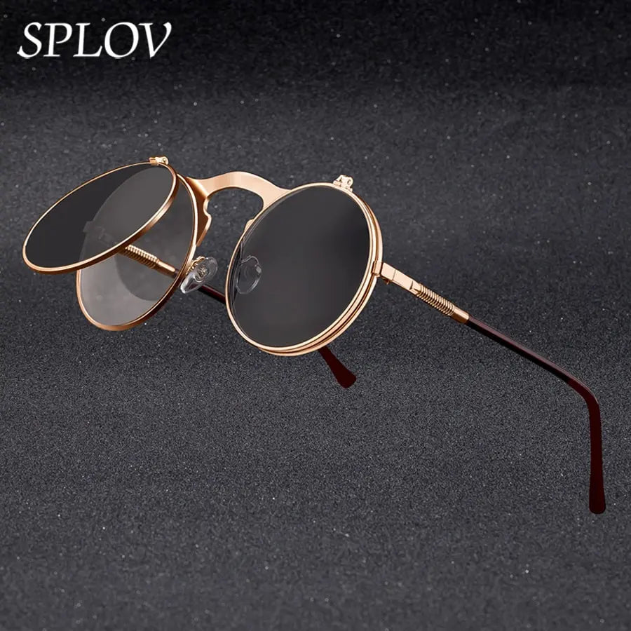 BlackPluss -Vintage Steampunk Flip Sunglasses Retro Round Metal Frame Sun Glasses for Men Women Brand Designer Circle Glasses Oculos