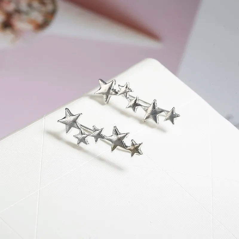 BlackPluss -Moon Star Ear Climber Tiny Star Moon Stud Earrings For Women Everyday Teen.