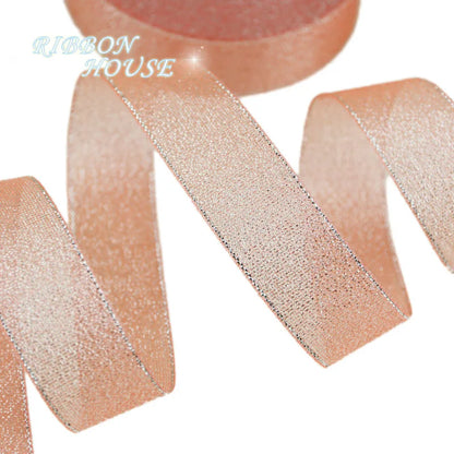 BlackPluss - (25 yards/roll) Flesh Pink Metallic Glitter Ribbon Colorful gift package ribbons wholesale 6/10/20/25/40mm