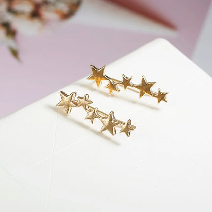 BlackPluss -Moon Star Ear Climber Tiny Star Moon Stud Earrings For Women Everyday Teen.