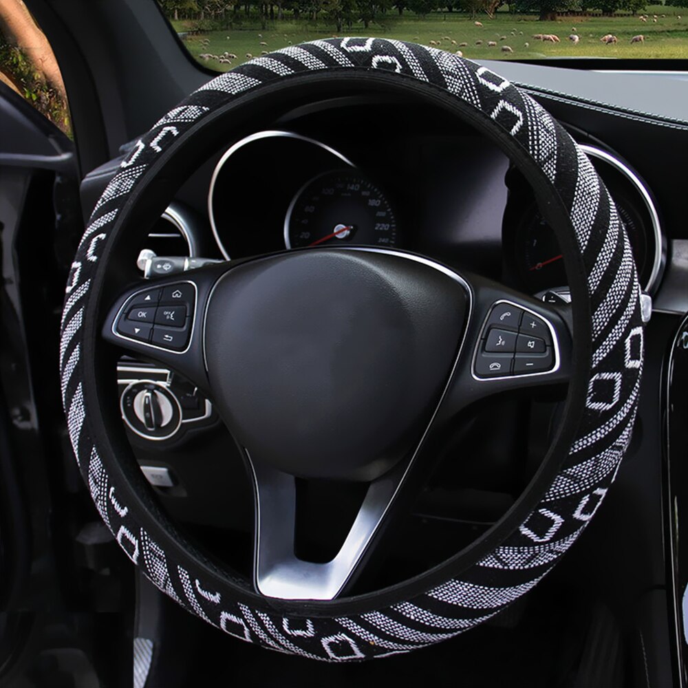 BlackPluss - Linen Universal Elastic Car Steering Wheel Cover Ethnic Style Car Accessories.