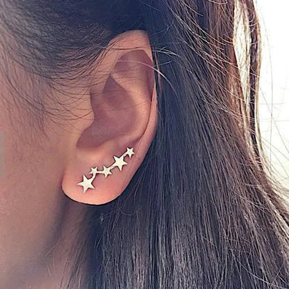 BlackPluss -Moon Star Ear Climber Tiny Star Moon Stud Earrings For Women Everyday Teen.