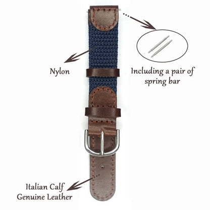 BlackPluss - Italian Oil Genuine Leather Joint Nylon Watch Band Strap Men Watchband Steel.