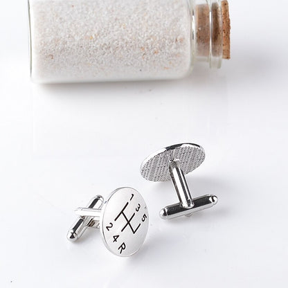 BlackPluss - Gear Stick Cufflinks Silver Plated Car Transmission Cuff links.