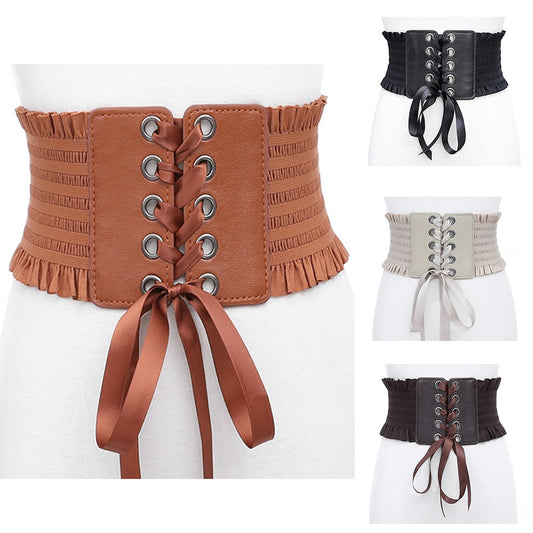 BlackPluss - Women Ladies Fashion Stretch Belt Tassels Elastic Buckle Wide Dress Corset Waistband