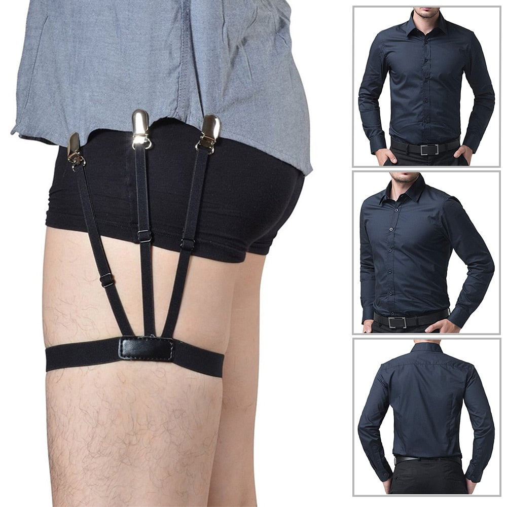 BlackPluss - 1 Pair  Men Shirt Stays Belt with Non-slip Locking Clips Keep Shirt Tucked Leg Thigh.