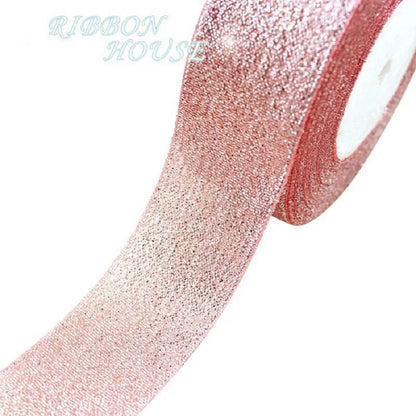 BlackPluss - (25 yards/roll) Flesh Pink Metallic Glitter Ribbon Colorful gift package ribbons wholesale 6/10/20/25/40mm