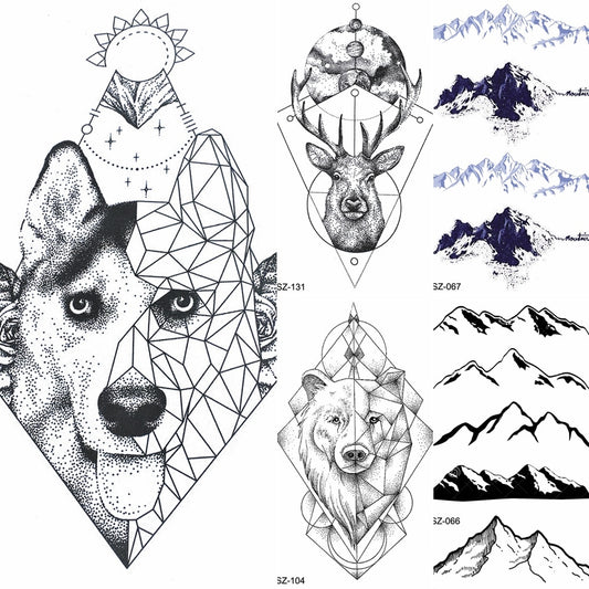 BlackPluss - Geometric Totem Dog Wolf Women Arm Art Tattoos Temporary.