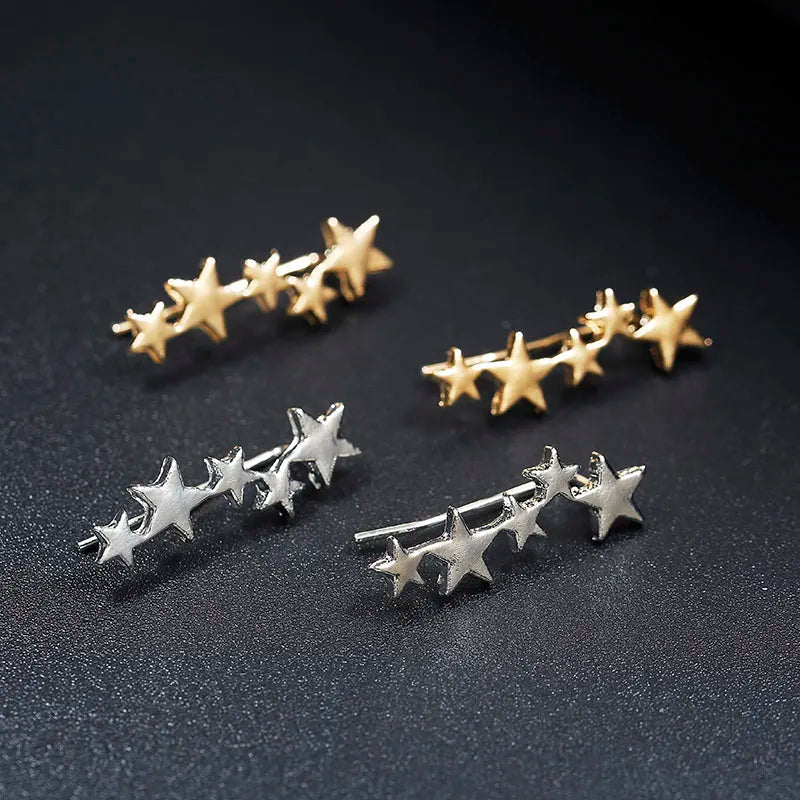 BlackPluss -Moon Star Ear Climber Tiny Star Moon Stud Earrings For Women Everyday Teen.