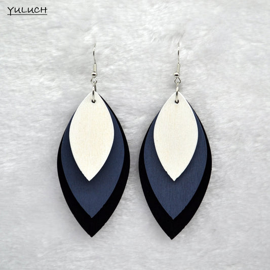 BlackPluss - charm Leaf wood earrings earring accessories three color .